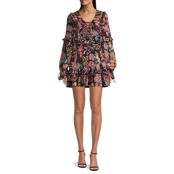 NWT Ted Baker Hendria Ruffle Trim Mini Dress Long Sleeve Floral Romantic Sz 0 XS - Picture 16 of 17